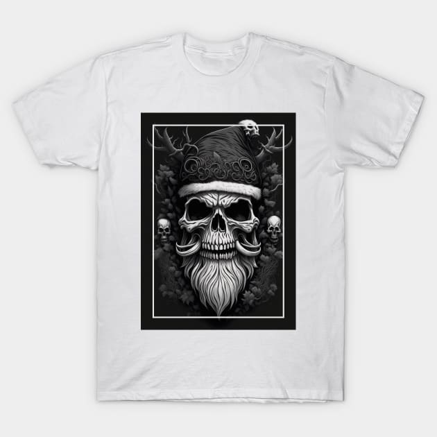 Skull black and white santa T-Shirt by NekerArt